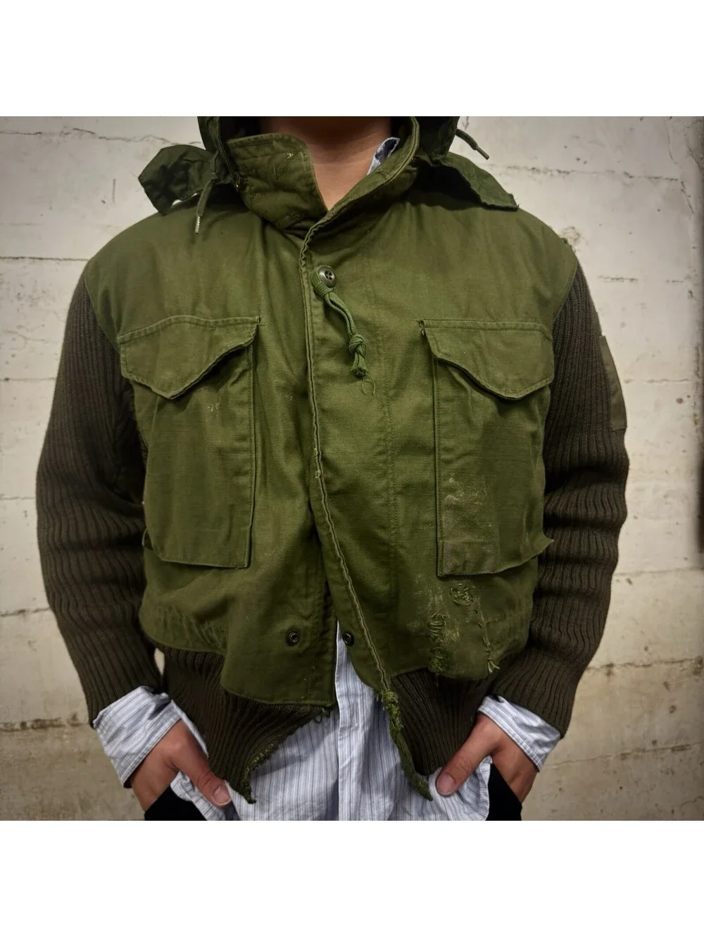 VTG OG107 Jacket Size L Knit Green Gorpcore Distressed 1972